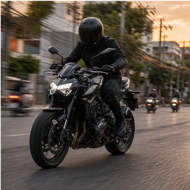 Kawasaki Z900 On the road view in Bangkok, NOIRR