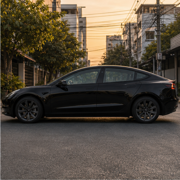Tesla Model 3 Side view in Bangkok, NOIRR