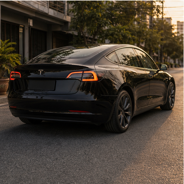 Tesla Model 3 Rear view in Bangkok, NOIRR