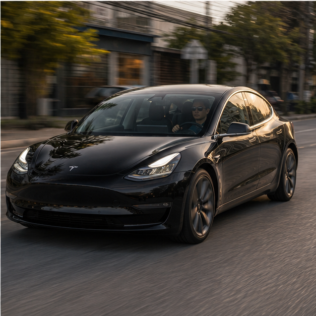 Tesla Model 3 On the road view in Bangkok, NOIRR