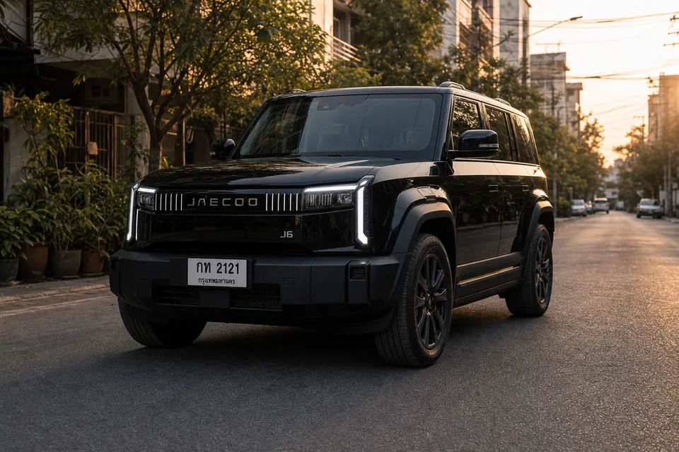Black Jaecoo 6 EV in Bangkok morning light