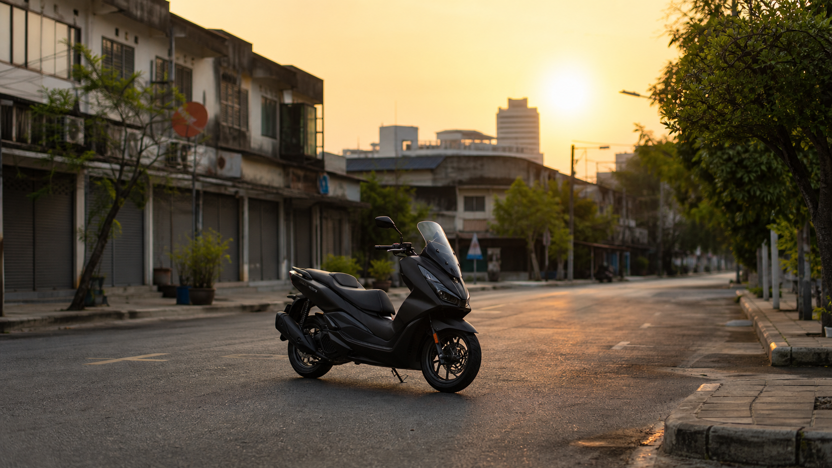 Black maxi scooter on a Bangkok street